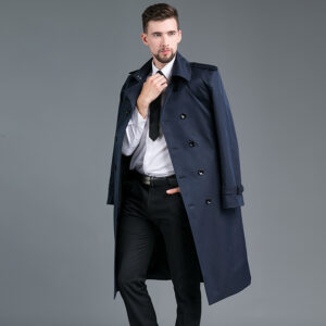 Trench Long Printemps/Automne - Double Boutonnage Bleu