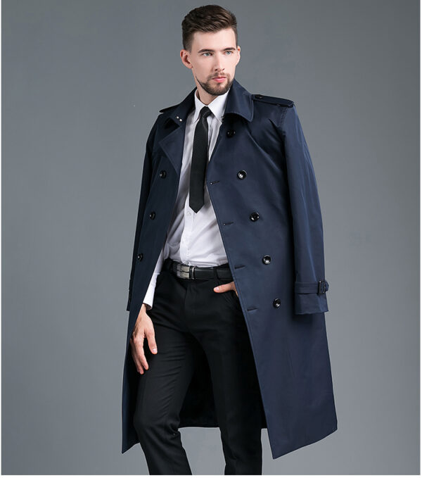 Trench Long Printemps/Automne - Double Boutonnage Bleu – Image 5