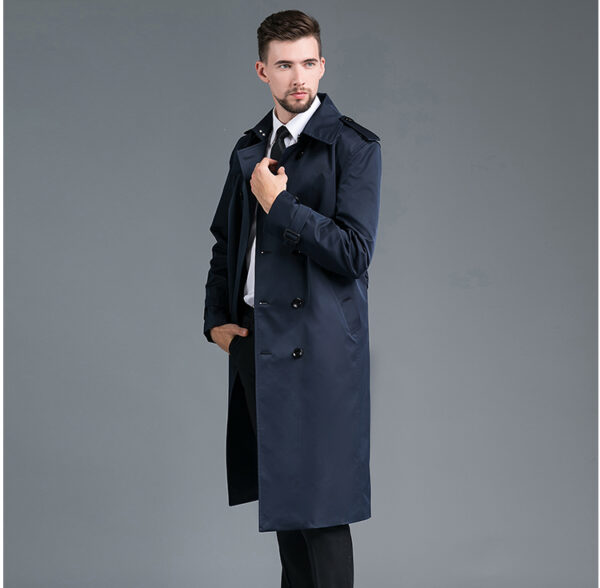 Trench Long Printemps/Automne - Double Boutonnage Bleu – Image 4