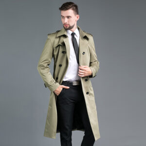 Trench Long Printemps/Automne - Double Boutonnage Vert