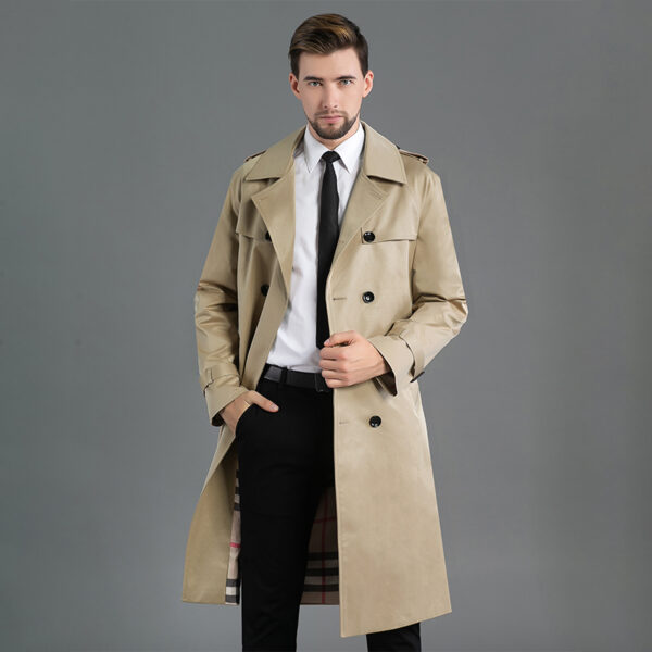 Trench Long Printemps/Automne - Double Boutonnage Kaki