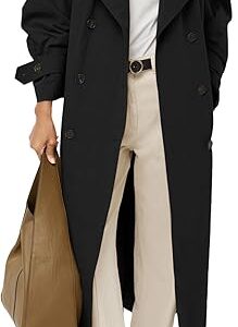 Nouveau Trench Long Femme Oversize À Double Boutonnage Et Ceinture - Veste Imperméable