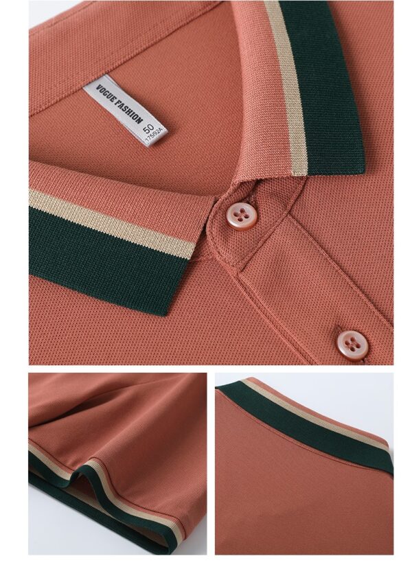 Chemise Polo, Combinaison, T-Shirt, En Coton, Col, Manches Courtes, Rouge Brique – Image 2