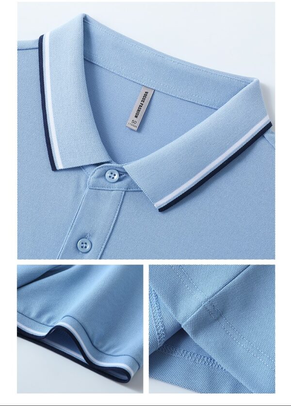 Chemise Polo, Combinaison, T-Shirt, En Coton, Col, Manches Courtes, Bleu Ciel – Image 2