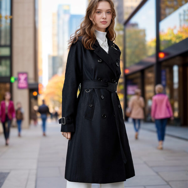 Trench Tendance Femme 2024 - Nouveau Manteau Mi-Long Automne/Hiver - Noir – Image 3