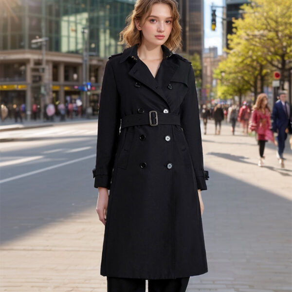 Trench Tendance Femme 2024 - Nouveau Manteau Mi-Long Automne/Hiver - Noir – Image 2