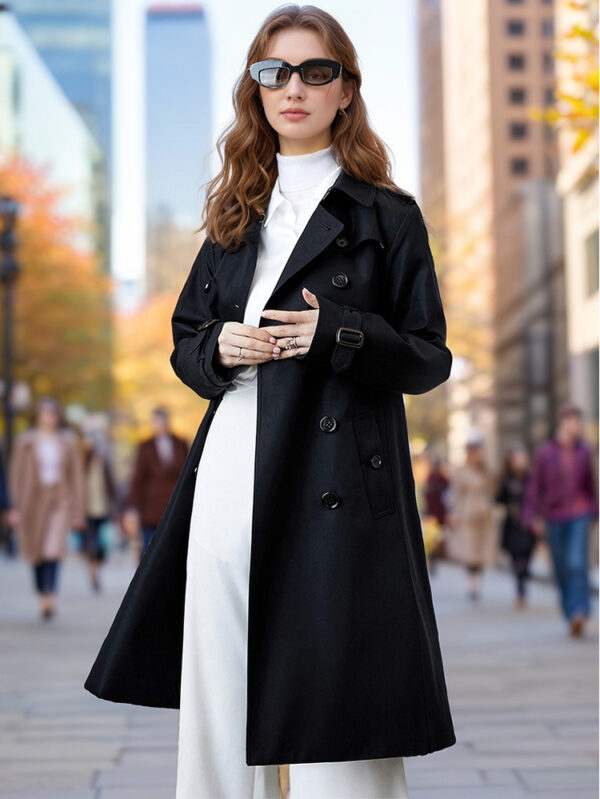 Trench Tendance Femme 2024 - Nouveau Manteau Mi-Long Automne/Hiver - Noir – Image 4