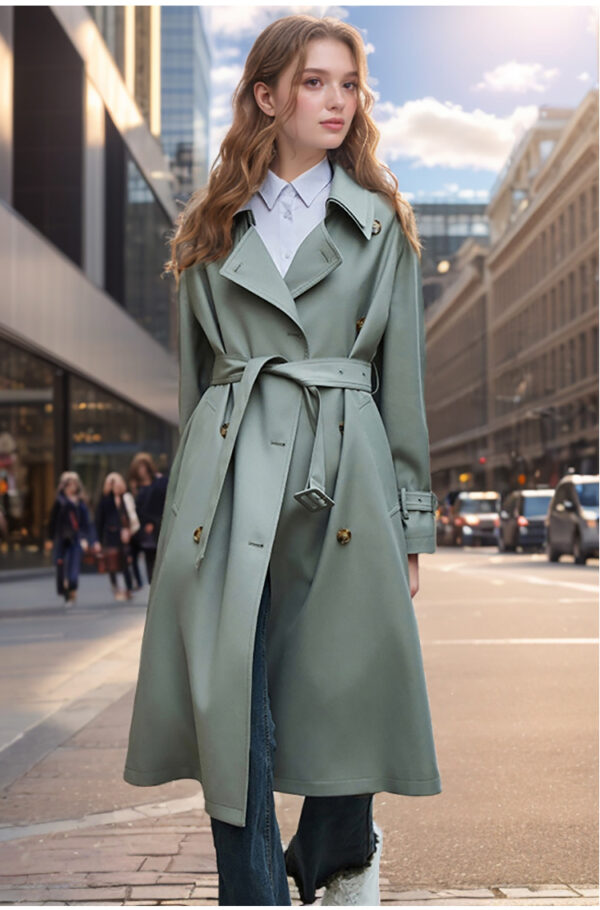 Trench Tendance Femme 2024 - Nouveau Manteau Mi-Long Automne/Hiver - Vert – Image 3