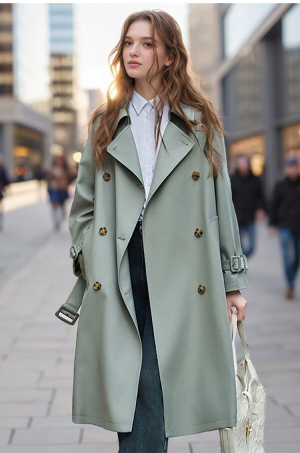 Trench Tendance Femme 2024 - Nouveau Manteau Mi-Long Automne/Hiver - Vert – Image 2