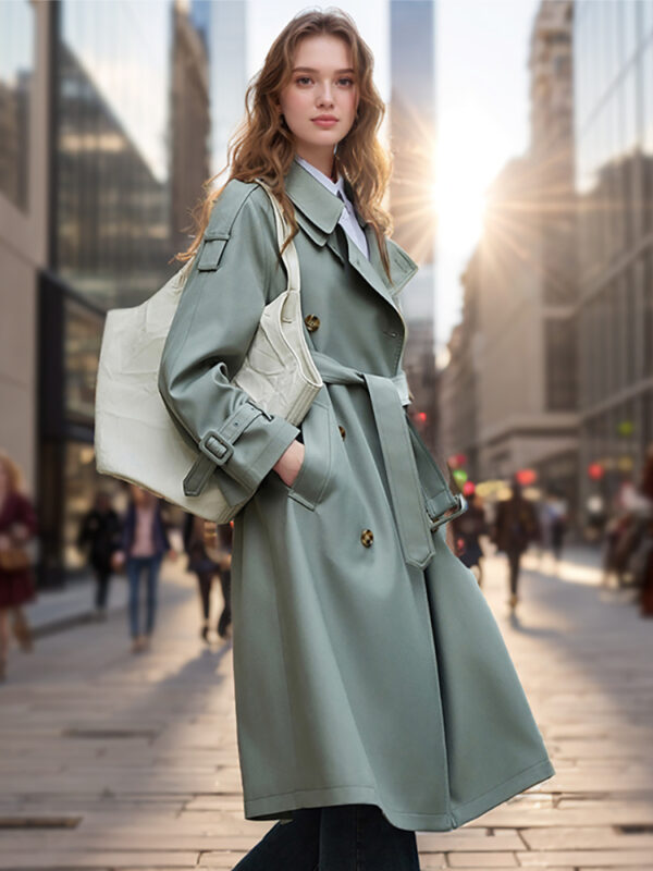 Trench Tendance Femme 2024 - Nouveau Manteau Mi-Long Automne/Hiver - Vert – Image 5