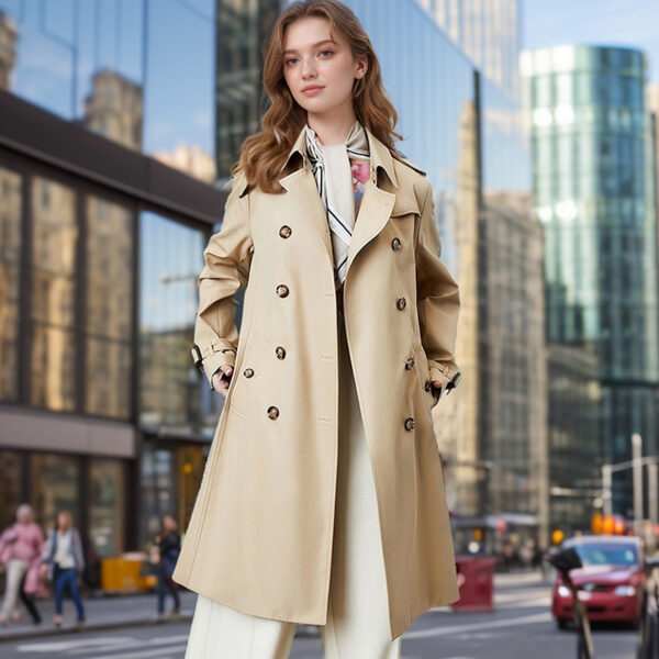 Trench Tendance Femme 2024 - Nouveau Manteau Mi-Long Automne/Hiver - Kaki – Image 3