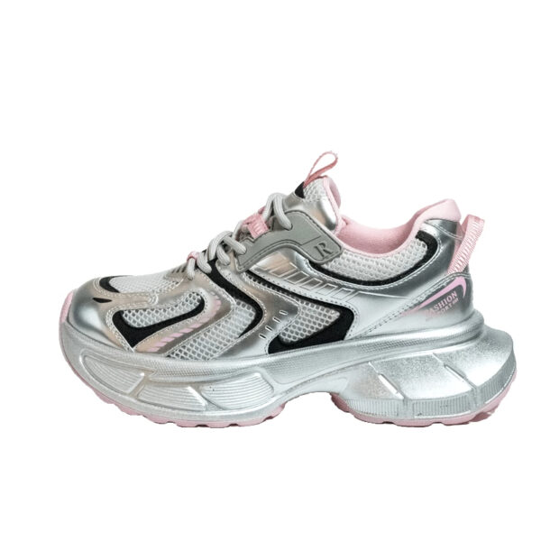 Chaussures Rétro Pour Femmes,Gris Argenté,Dessus En Mesh Respirant,Sneakers Décontractées,Couleur Rose