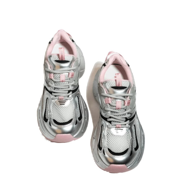 Chaussures Rétro Pour Femmes,Gris Argenté,Dessus En Mesh Respirant,Sneakers Décontractées,Couleur Rose – Image 3