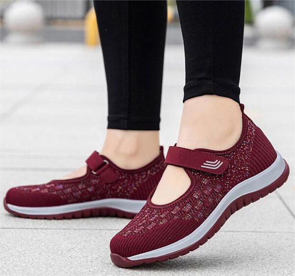 Sandales pour l'excroissance osseuse du gros orteil en été, chaussures en toile avec semelle douce, rouge – Image 3