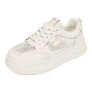 Chaussures de skateboard avec semelle épaisse, nouvelles chaussures blanches pour femmes pour l'été, respirantes, avec augmentation, chaussures de sport et casuales avec semelle douce, blanc riz