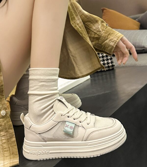Chaussures À Plateau Pour Femmes,Nouvelles D'été,À Semelle Épaisse,Respirantes,Petites Chaussures Blanches,Semelle Souple,Chaussures De Sport Décontractées,Couleur Violet Riz – Image 3