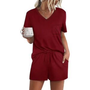 Ensemble Pyjama Deux-Pièces Pour Femmes, Décolleté En V À Manches Courtes, Tenue Décontractée D'été