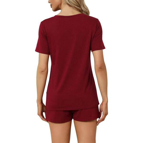 Ensemble Pyjama Deux-Pièces Pour Femmes, Décolleté En V À Manches Courtes, Tenue Décontractée D'été – Image 2