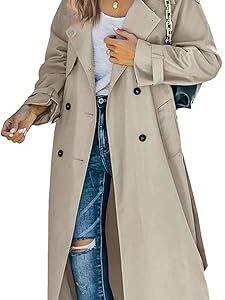 Trench Long Ajusté Femme - Coupe-Vent, Double Boutonnage, Ceinture