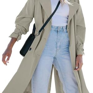 Trench Long Femme Oversize À Double Boutonnage, Revers Classique, Ceinture Incluse