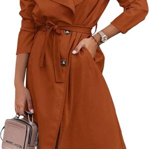 Trench Long Femme À Double Boutonnage - Manteau Classique À Revers Avec Ceinture Pour Printemps/Automne